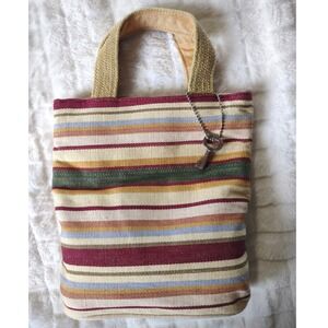 Fossil Striped Woven Fabric Small Tote Bag Multi Color Boho Handbag 75082